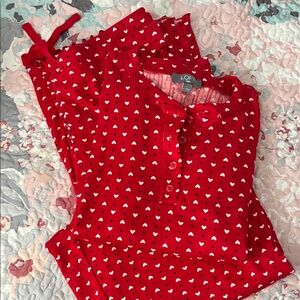 LOFT Red and White Heart Pattern Women's Top